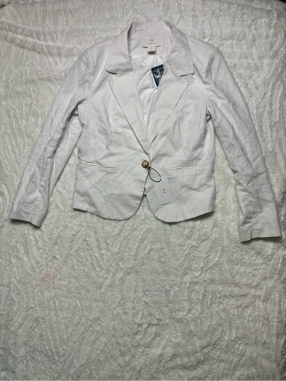 Women’s NWT H by Halston White Linen Blend Blazer Jacket Size Large New with Tag
